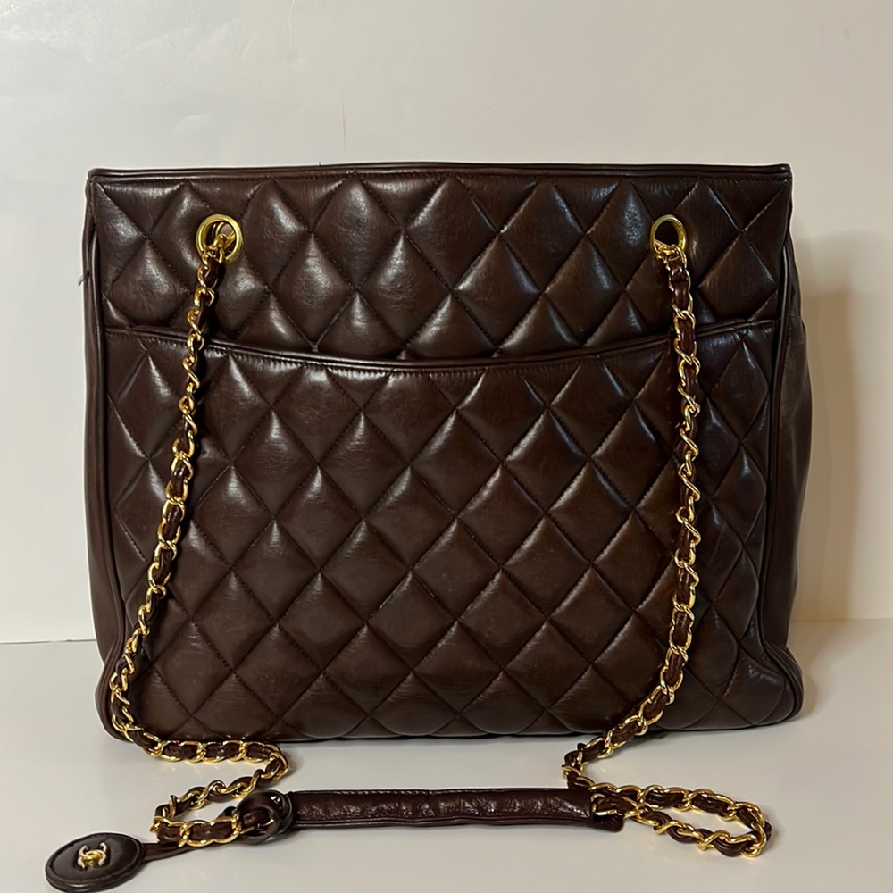 CHANEL brown quilted leather vintage tote